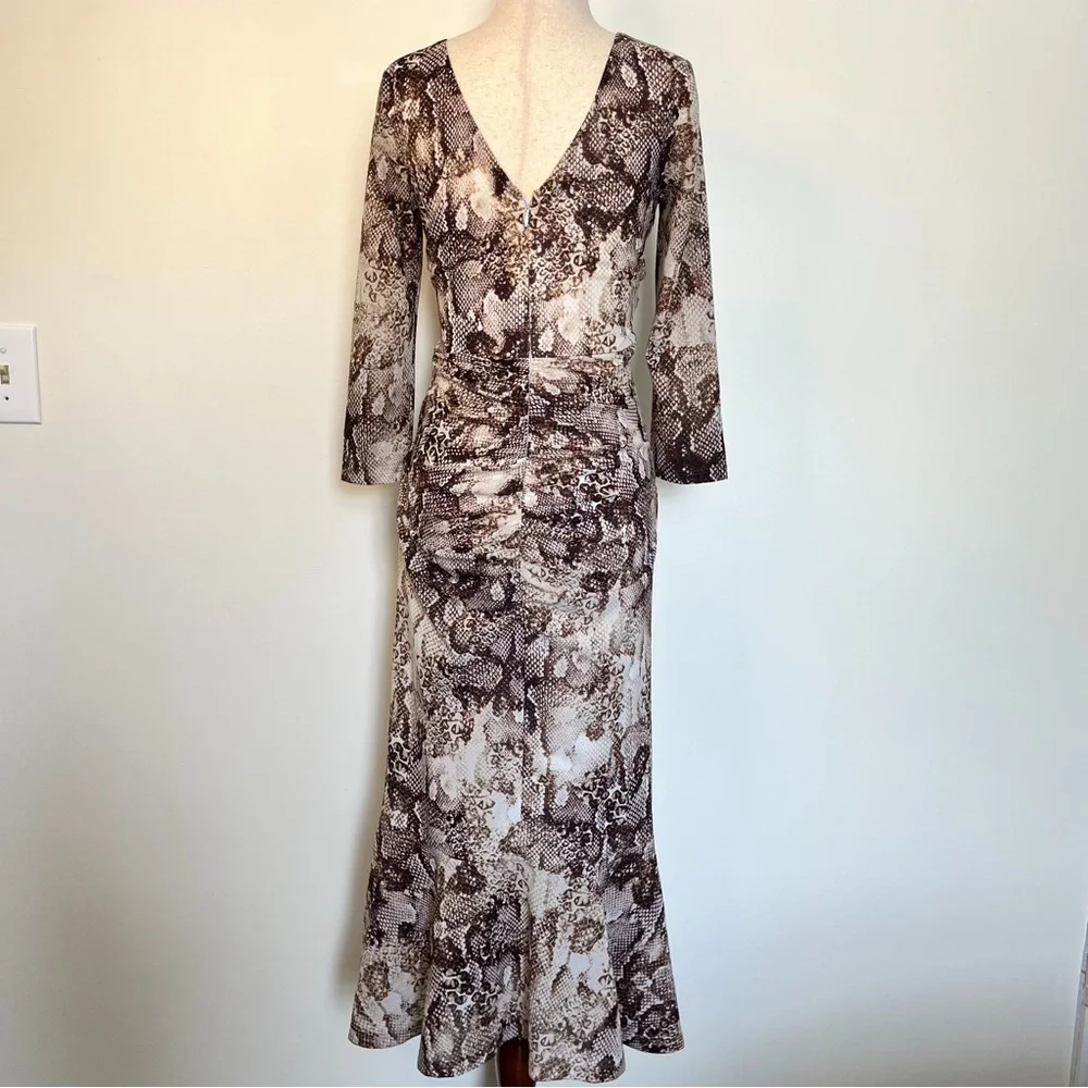 Guess Snake Print Ruched Long Sleeve Maxi Dress Size 2
